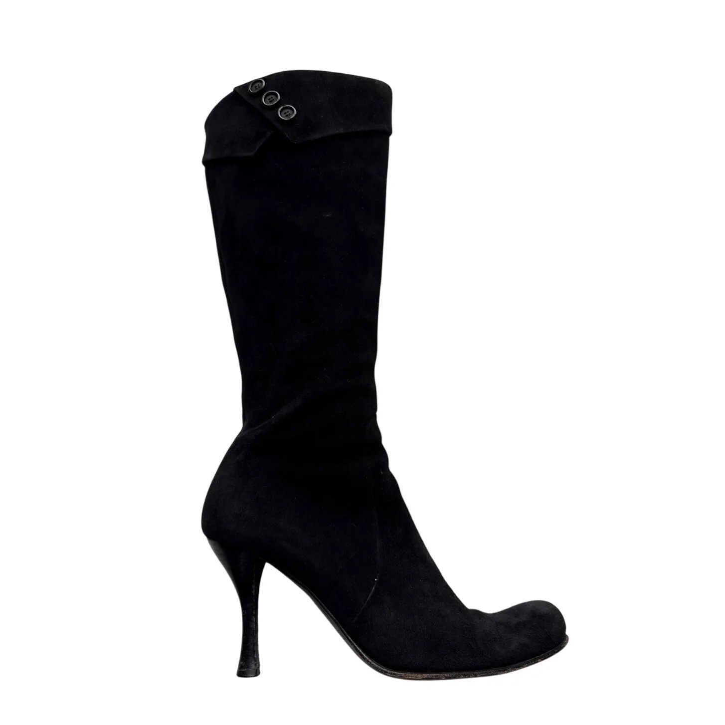 Vintage 90s y2k Charles David Black Suede Tall Witchy Goth Boots Size 40 - Image 4