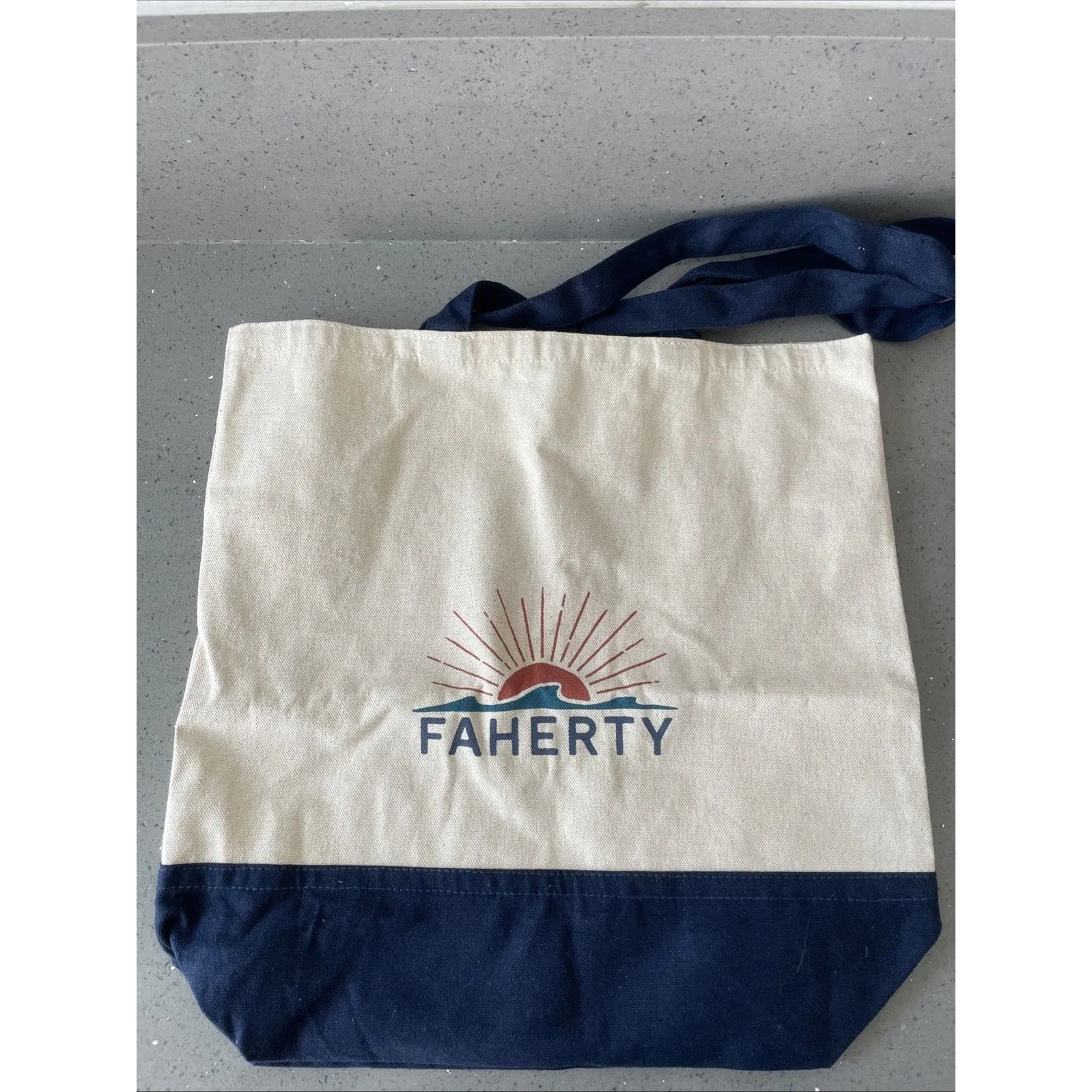 FAHERTY Canvas Tote Bag 15" x 14.5" Double Handle Beach Bag Faherty Logo Shopper - Image 2