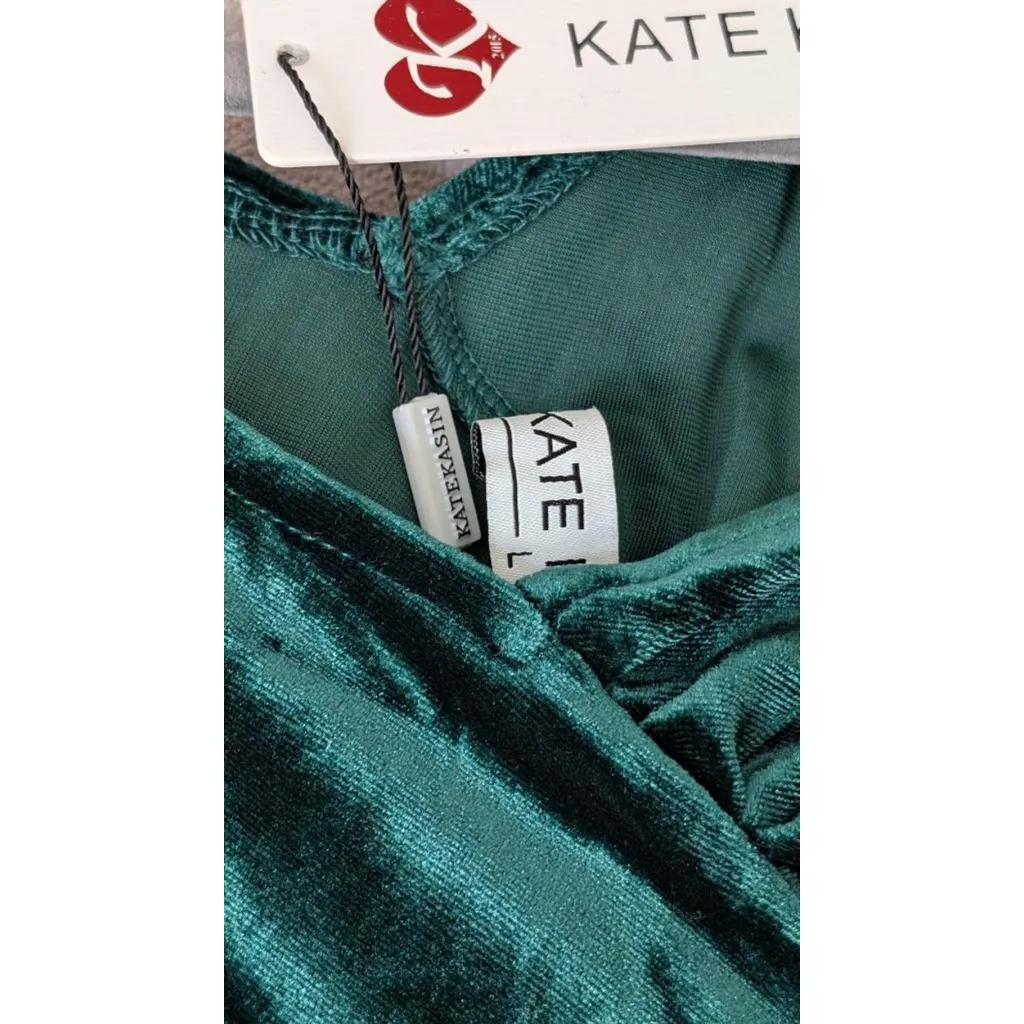 Women's Kate Kasin Bodysuit Large Dark Green Velvet - Image 3