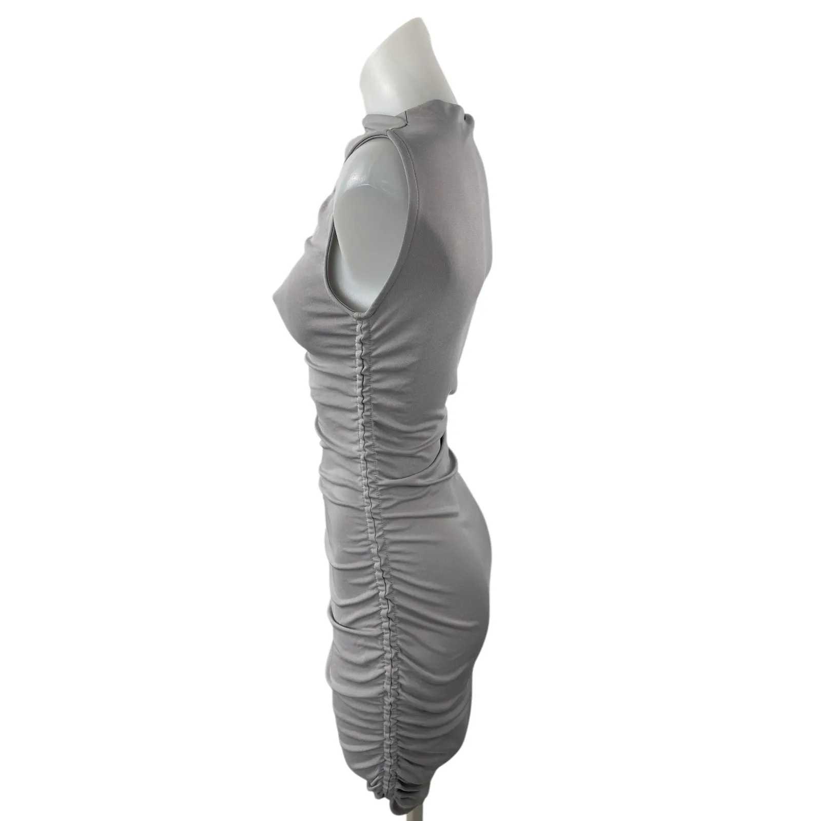 H&M Women's Gray Ruched Sleeveless Mock Neck Tank Mini Bodycon Dress Size XS - Image 3