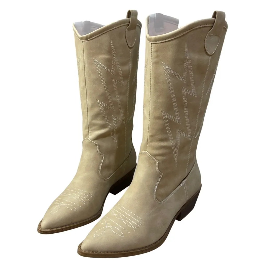 Dirty Laundry Josea Cowboy Boot Women's Size 8 Mid Calf Soft Shaft Cream New - Image 3