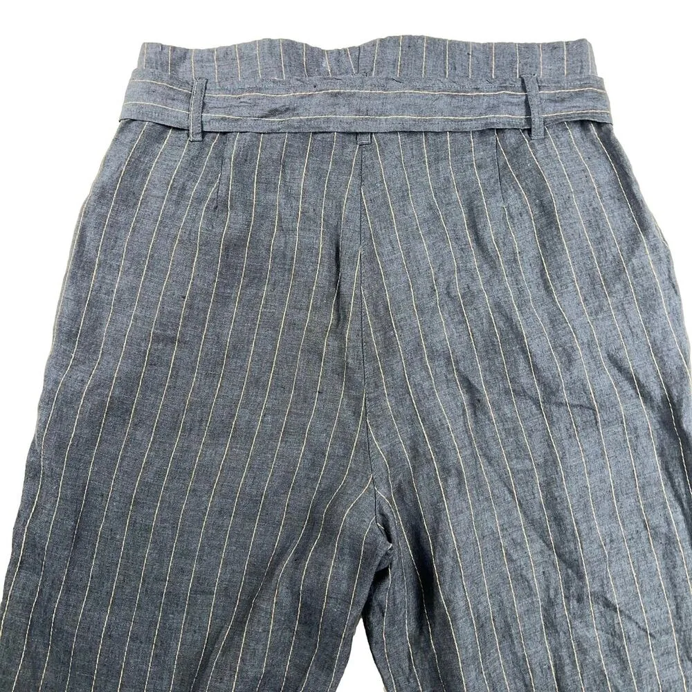 Catherine Malandrino 100% Linen Pinstripe High Rise Wide Leg Pants Blue Size 12 - Image 5