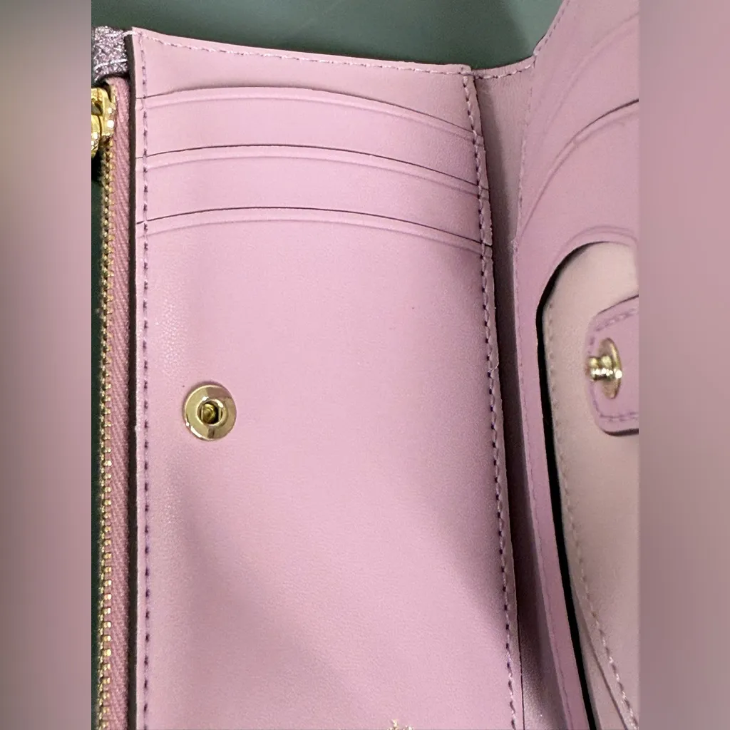 Kate Spade Burgess Court Small Slim Bifold Wallet Glitter Lilac Pink Purple - Image 8