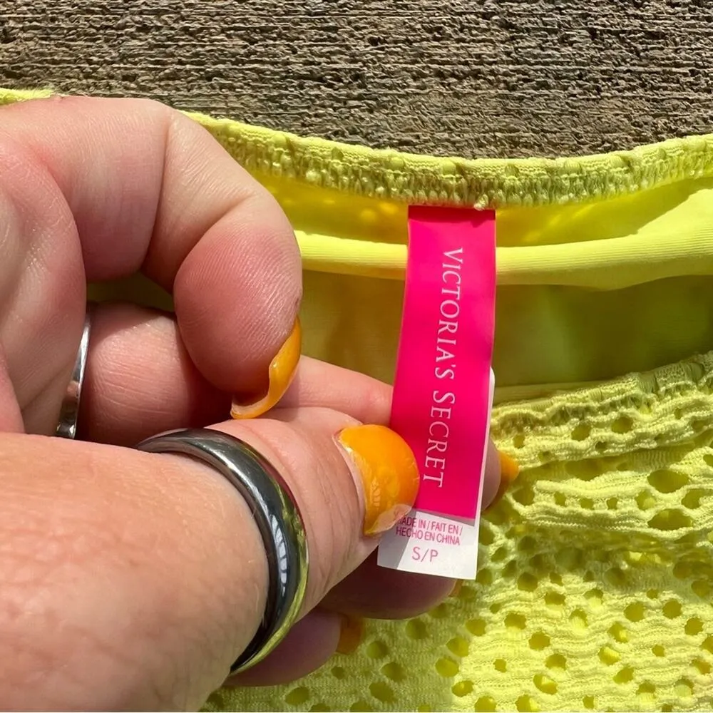 Victoria’s Secret Highlighter Yellow Neon Crochet Side Tie Bikini Bottoms SMALL - Image 6