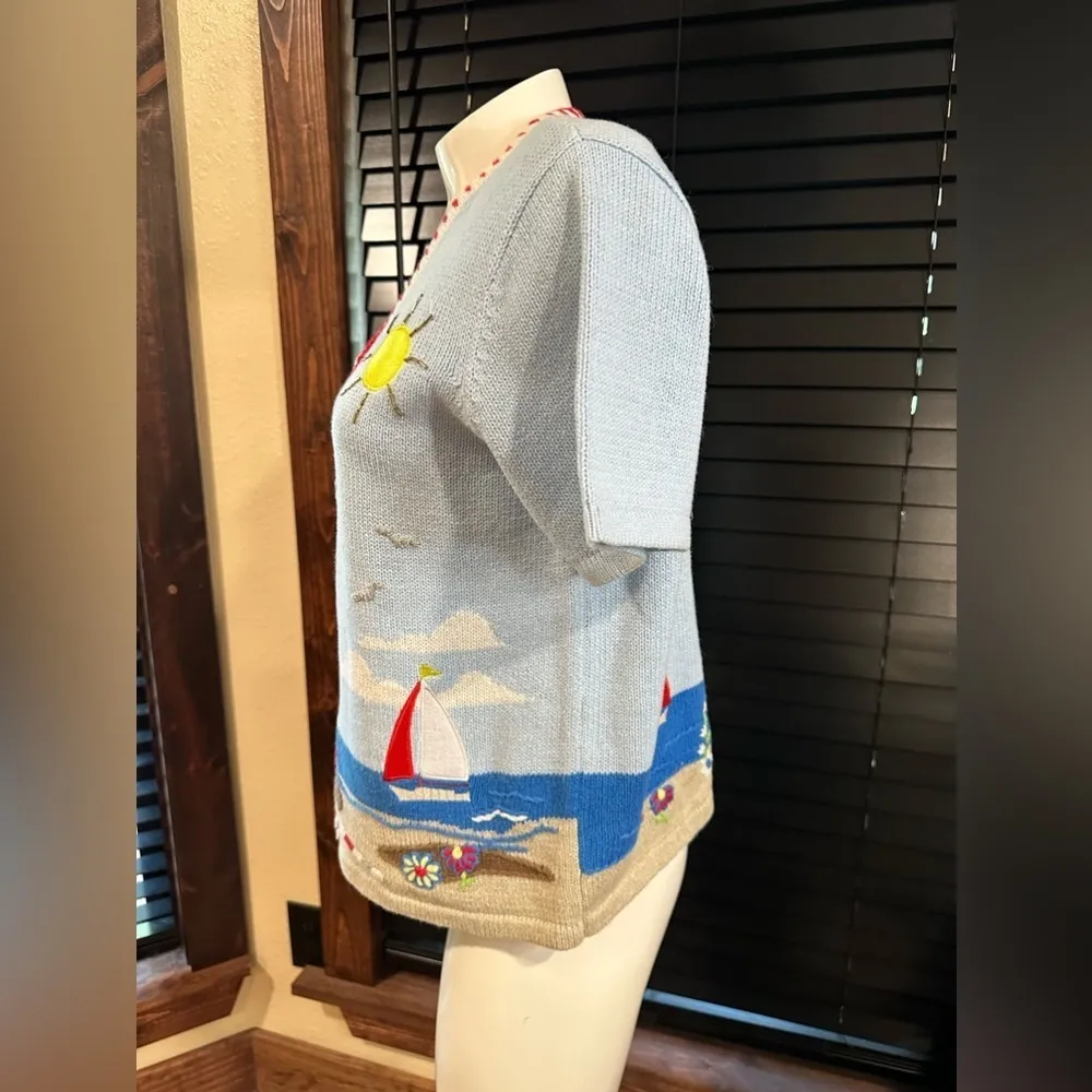 EUC  VINTAGE Breckenridge Sweater Cardigan Beach Nautical Womens Petite M - Image 2