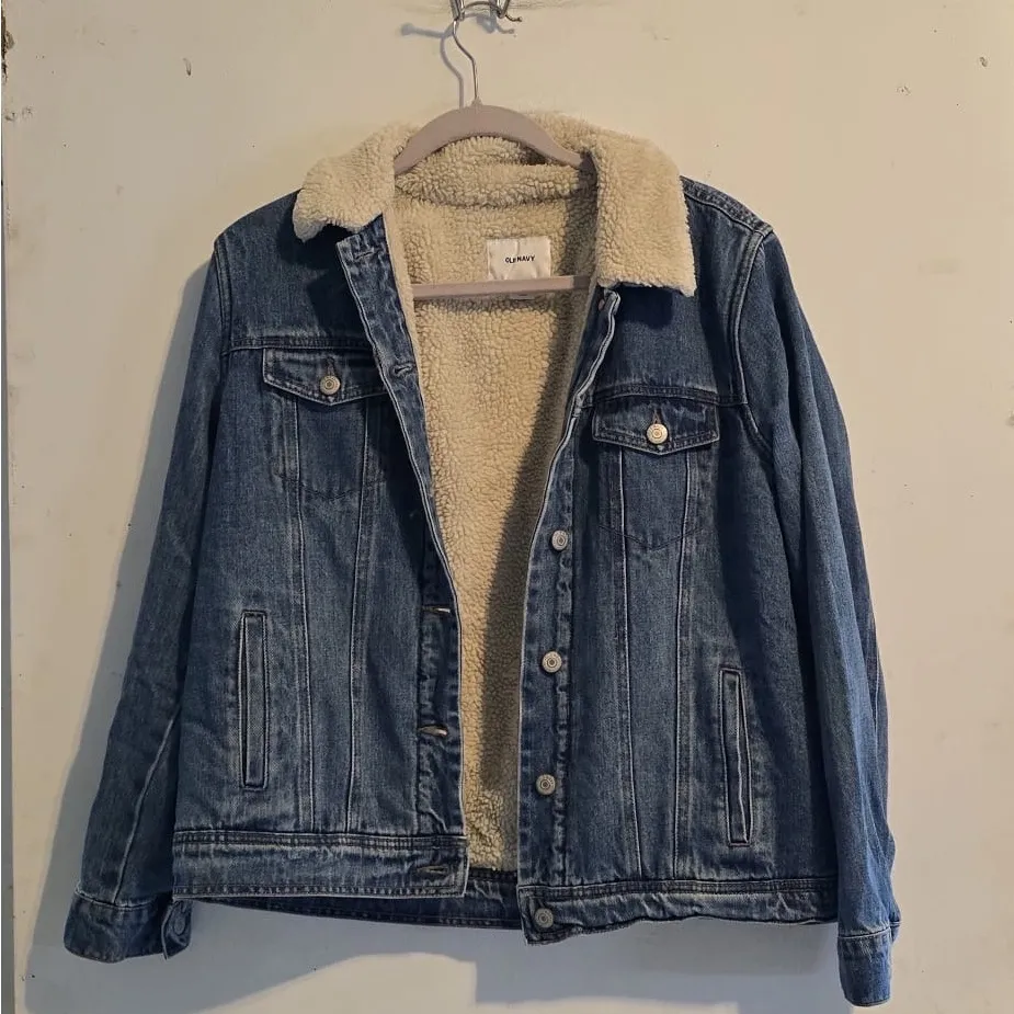 Old Navy Blue Denim Jacket with Sherpa Collar - Image 2