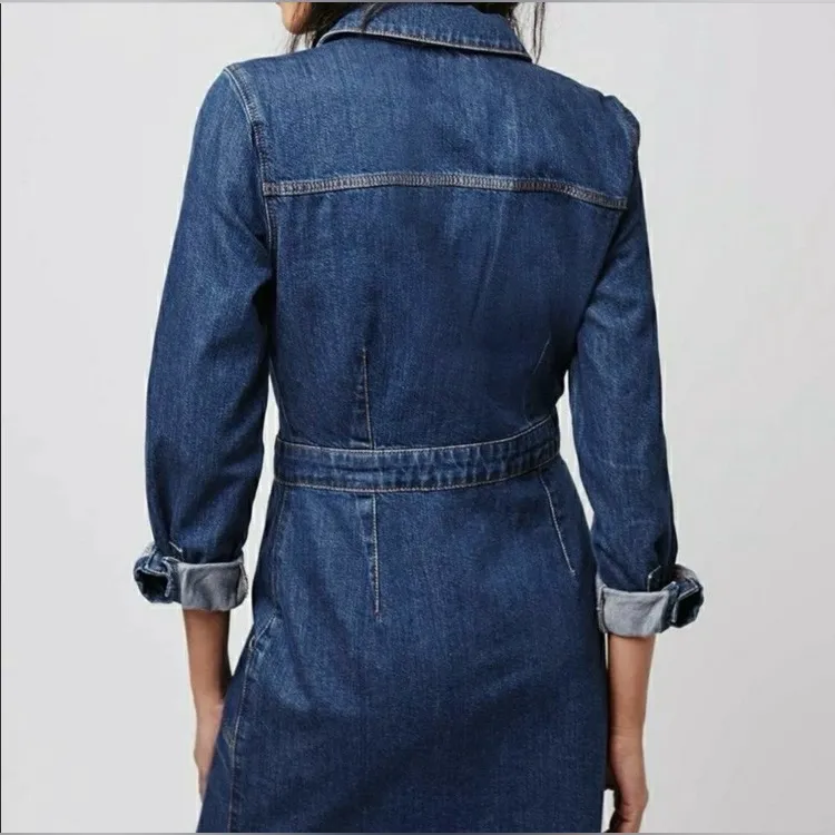 Topshop Moto Denim Long Sleeve 100% Cotton Button-Up Dress Size 4 - Image 3