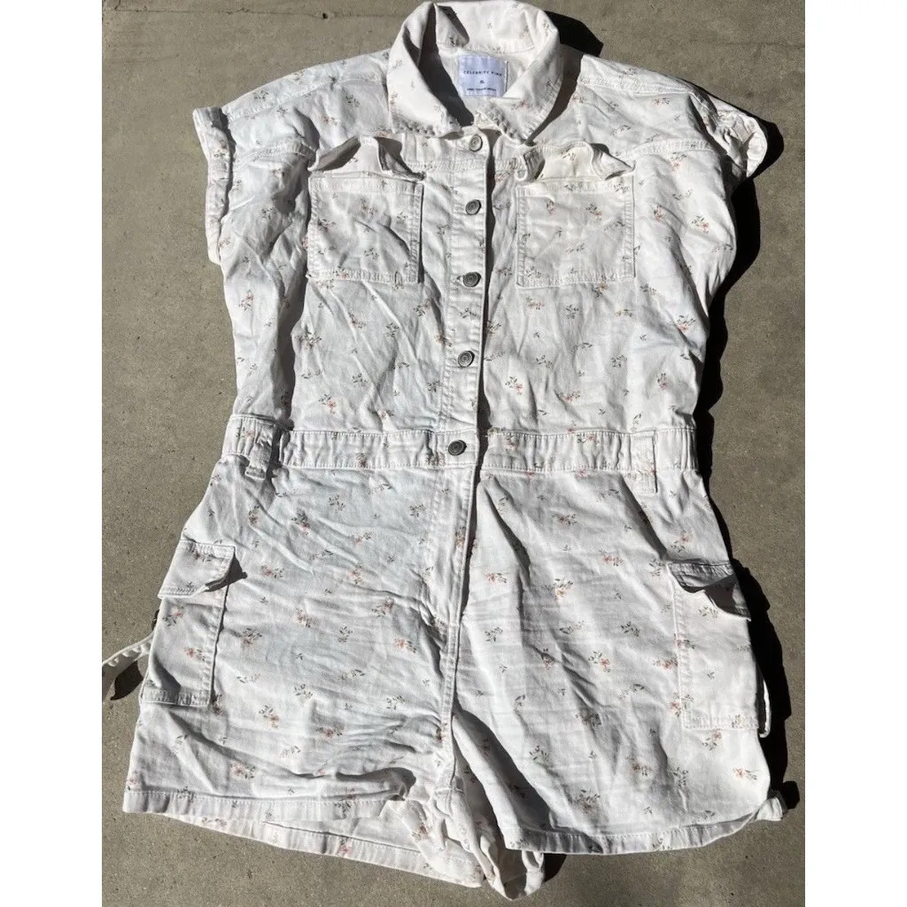 Celebrity Pink Womens XL One Piece Jumpsuit Floral Romper Jumper Button Boho - Image 2