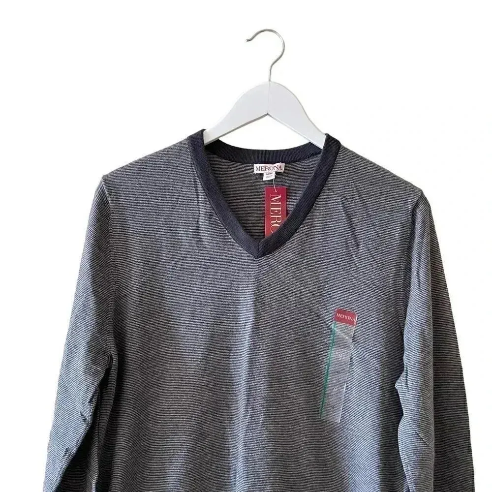 Merona Gray Black V-Neck Cotton Lightweight Soft Cozy Long Unisex Sweater SZ M - Image 3