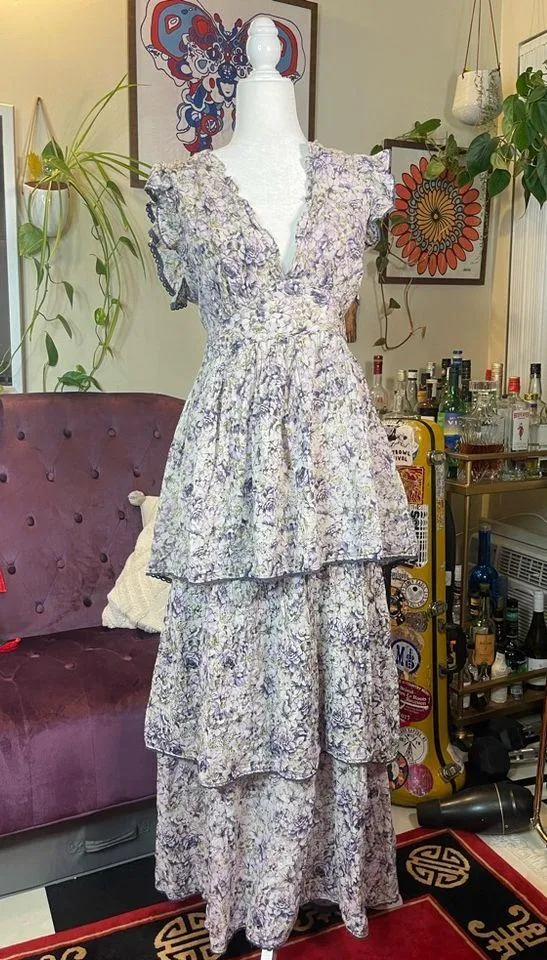 Happy X Nature Tiered Floral Dress Blue Size 12 - Image 3