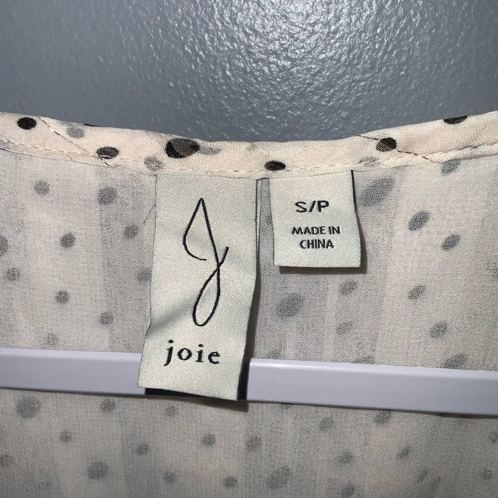 Joie Cream Polka Dot Metallic Ruffle Plunging Deep V Long Sleeve Blouse SP - Image 8