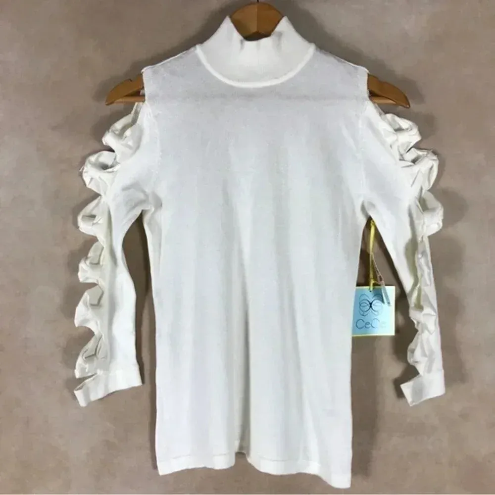 CECE Bowtie Cutout Sleeve Sweater NWT XS - Image 2