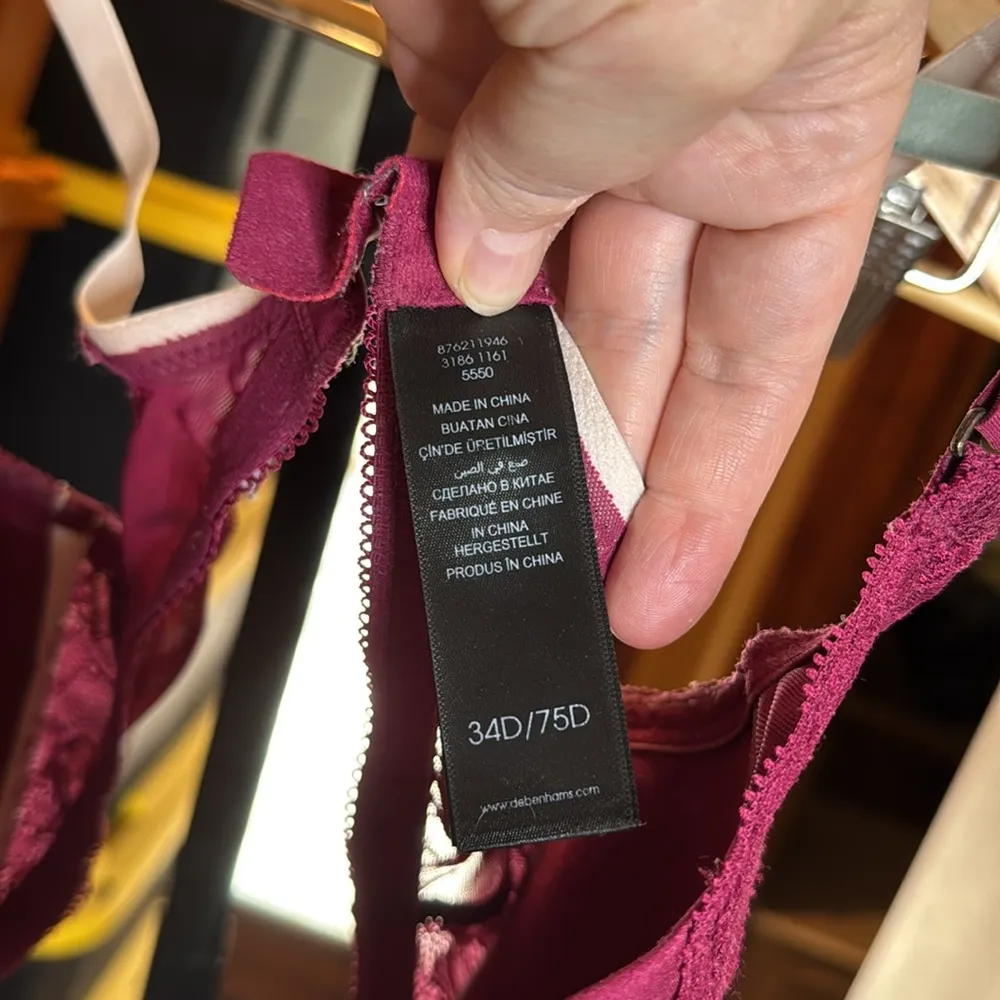 B By Ted Baker Burgundy Lace Lined Bra Size 34D Purple - Image 2