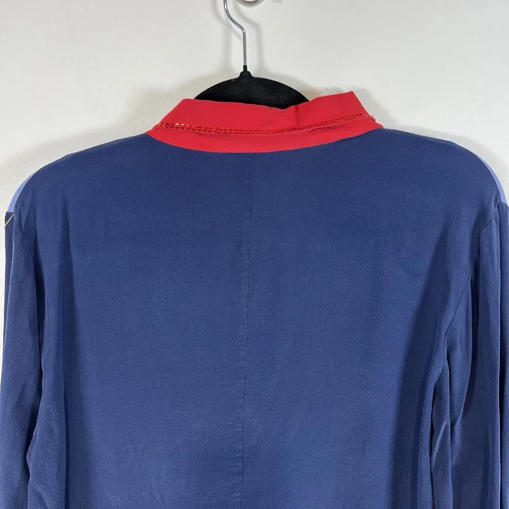 Quacker Factory Womens 100% Silk Button Up Top Size‎ Large Nautical Sequin Art - Image 10