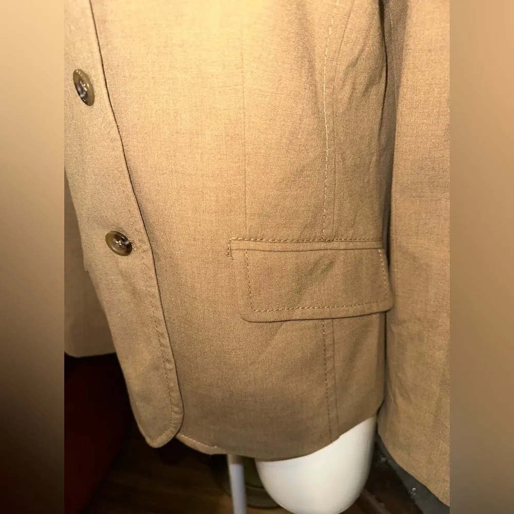 EUC Liz Claiborne Khaki Wheat Lux Cotton Beige Twill Woven Blazer Jacket - Image 5