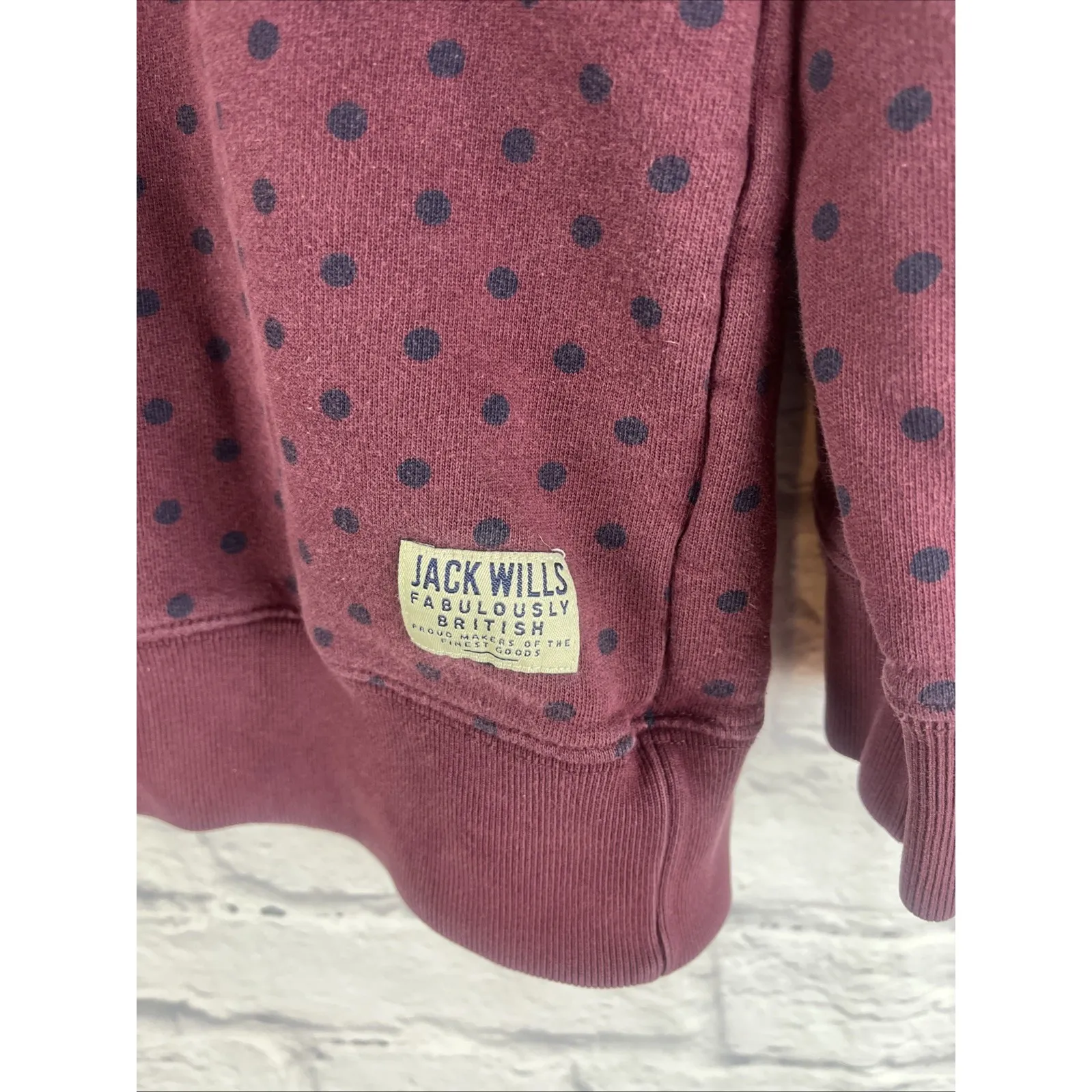 Jack Wills Burgundy Navy Polka Dot Bloke-core Twee Jumper Sweatshirt Size 10 - Image 3