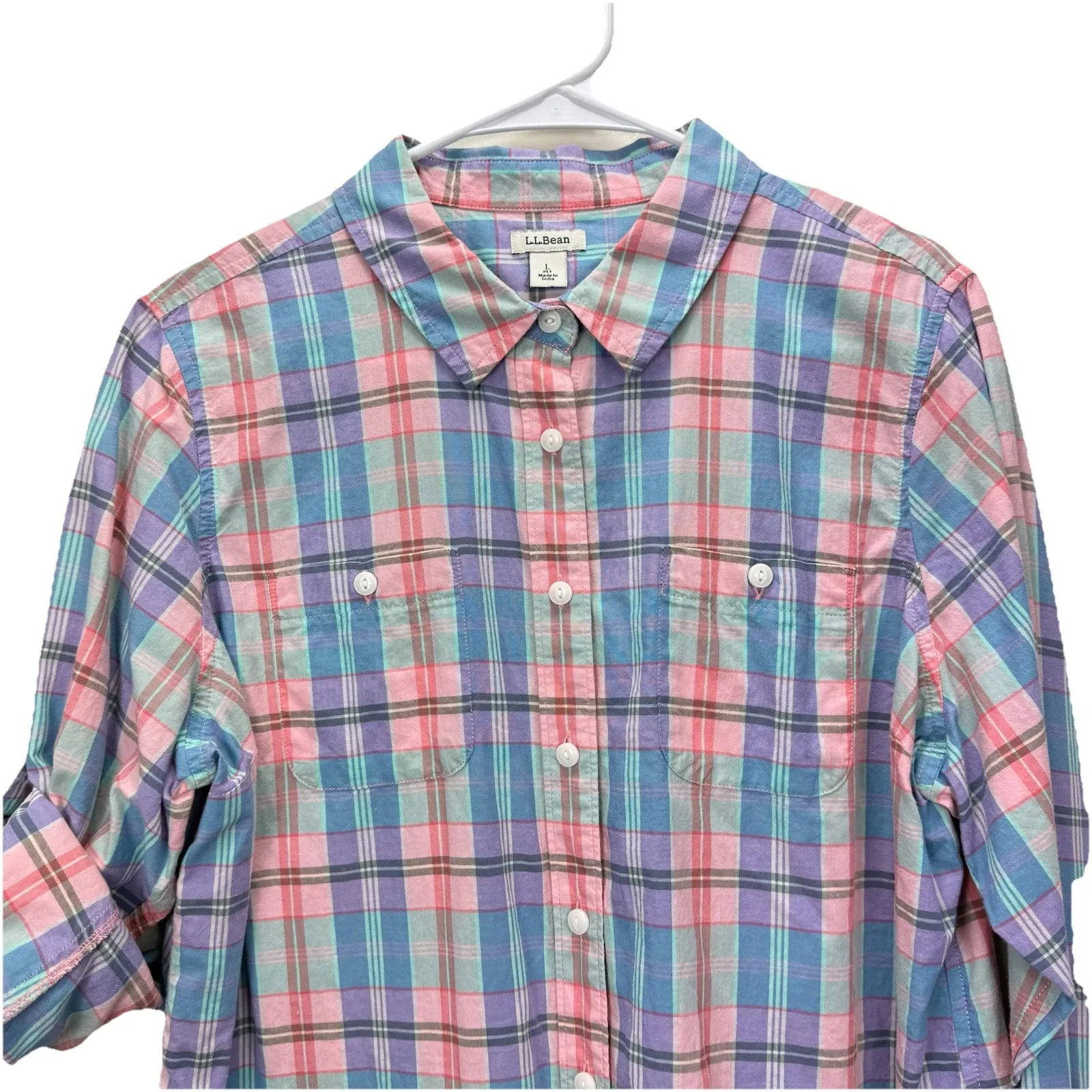 LL Bean Womens‎ Colorful Plaid Madras Shirt LARGE PETITE Size undefined - Image 3
