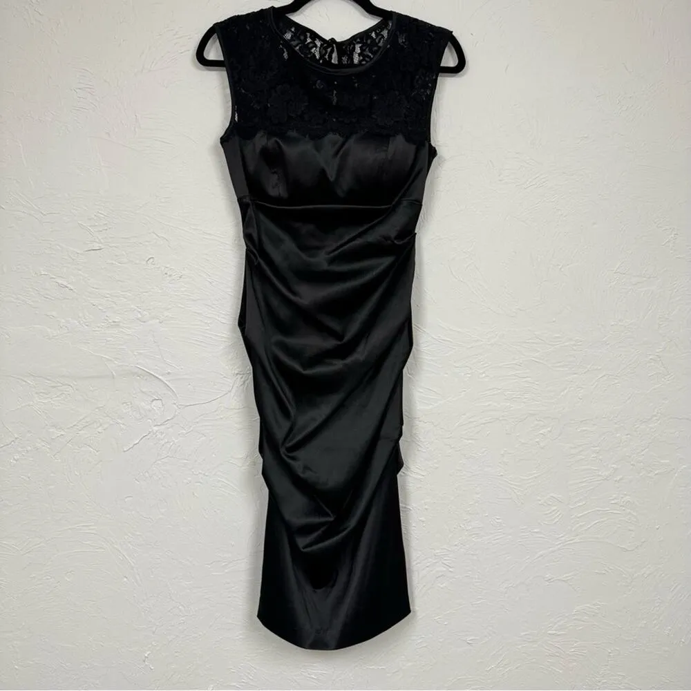 Xscape Black Lace & Satin Ruched Formal Mini Dress Womens 4 Cocktail Party - Image 2