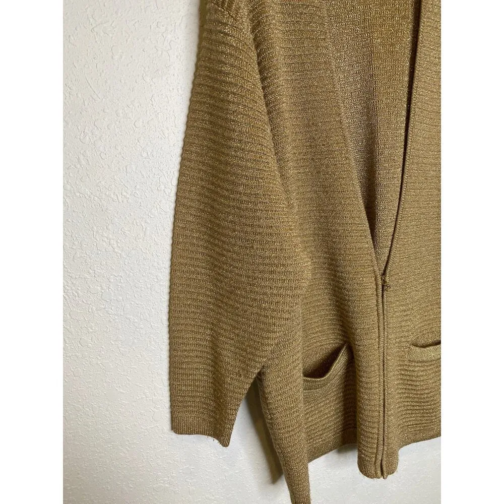 Gold Metallic Vintage Classiques Cardigan EUC Sz XL Long Sleeve Zipper V - Image 3