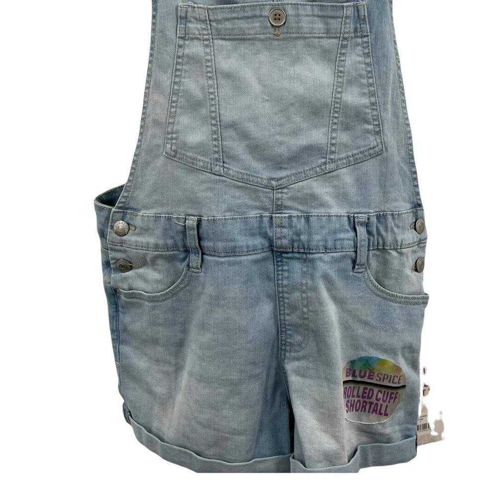 Blue Spice Overall Shorts Light Blue Denim Cuffed Jorts Y2K Size 11 New - Image 2