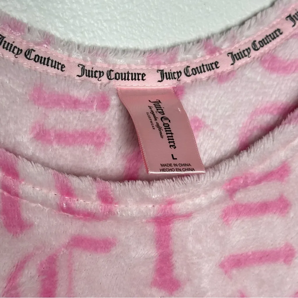 Vintage Y2K Juicy Couture Velour Fleece Tank Crop Top sz L Pink Monogram Pajama - Image 4