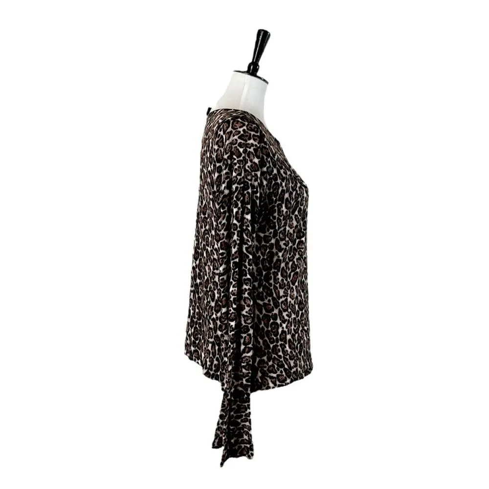 White House Black Market Bell Sleeve Knit Sweater Leopard Women’s Size Large - Image 3