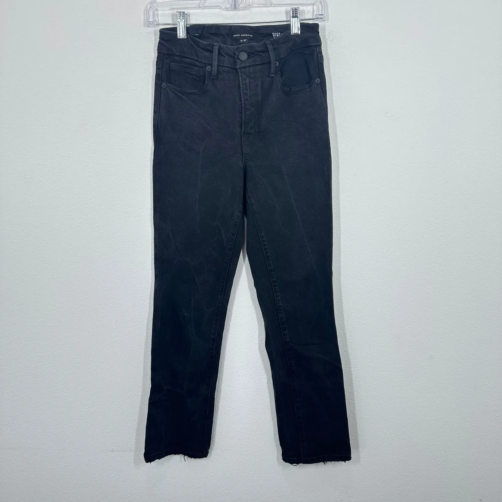 GOOD AMERICAN Good‎ Legs Straight Mid Rise Black Denim Jeans Size 4 Classic NWT - Image 2