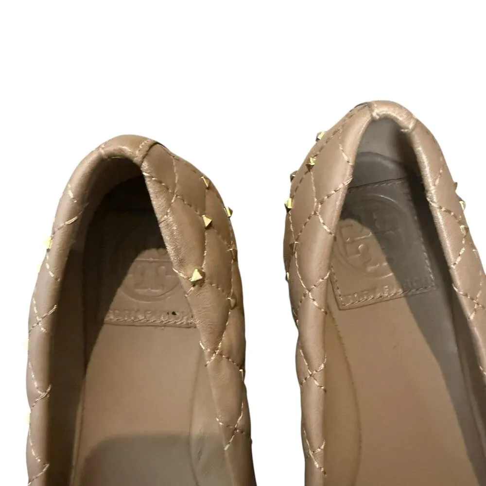 Tory Burch Kaitlin Taupe Gold Cap Toe Studded Medallion Slip On Ballet Flats 6.5 - Image 6