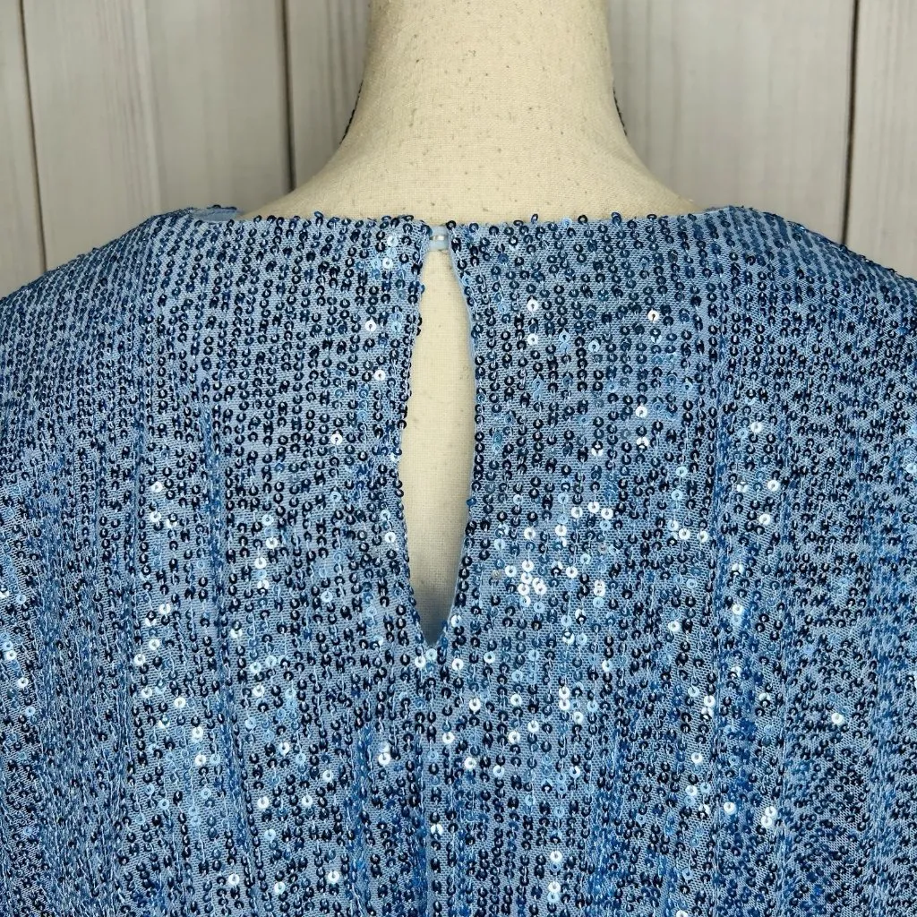 Endless Rose Full Sequin Set Cropped Top (XS) Shorts (S) Blue - Image 7