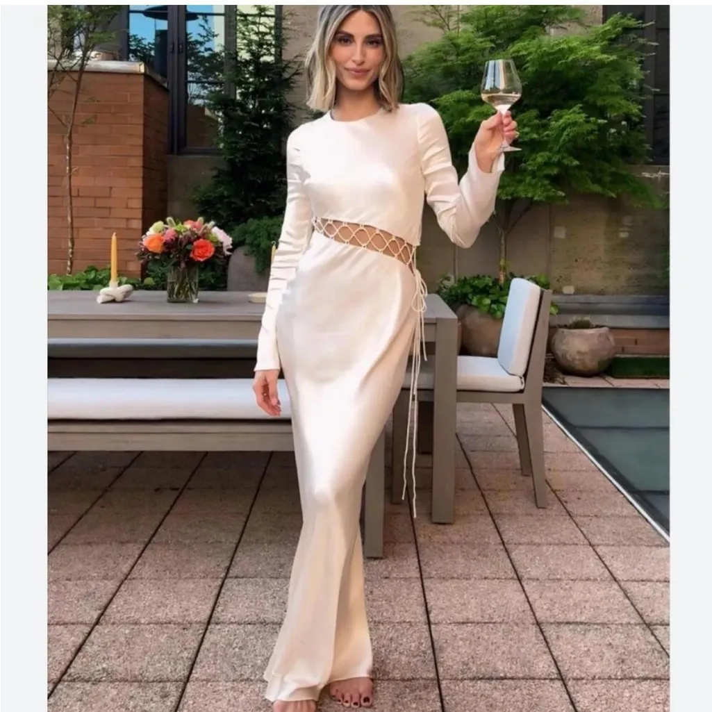 Shona Joy Arienzo Asymmetrical Lace Up Maxi Dress in Cream - Image 2