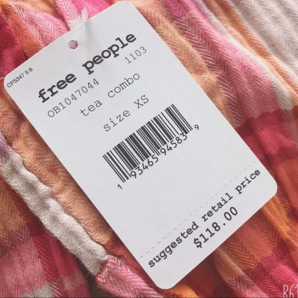 Free People Siena Plaid Long Sleeve Ruffle Top Cotton Size XS New w/Tag - Image 13