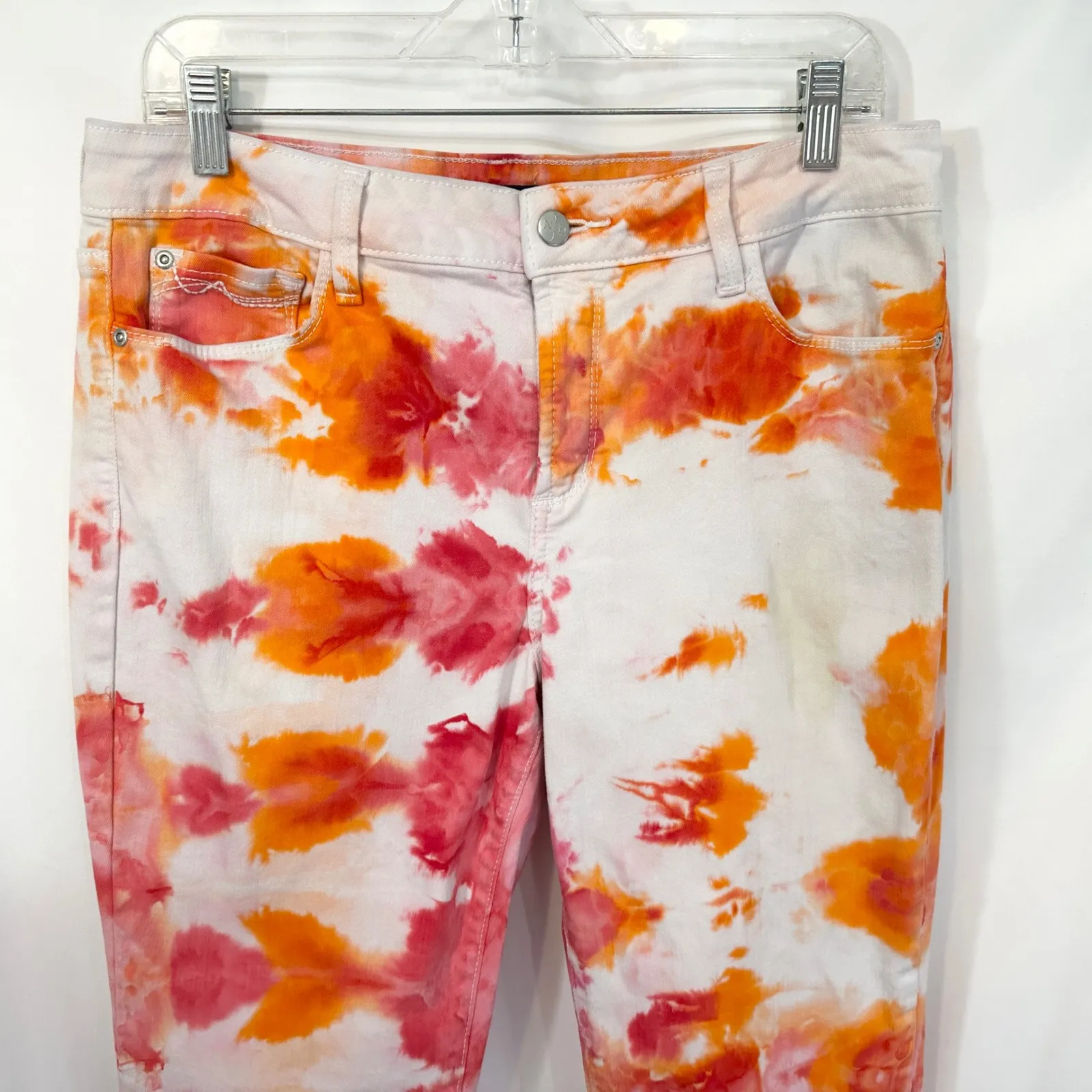 NYDJ Size‎ 12 Jeans Cropped Ankle Handmade Tie Dye Orange Pink Mid Rise 721 - Image 3