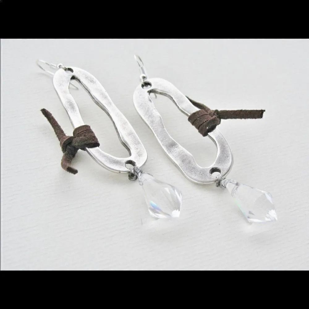 Custom Made Custom Boho Chic Crystal Leather Silver Earrings - Image 6