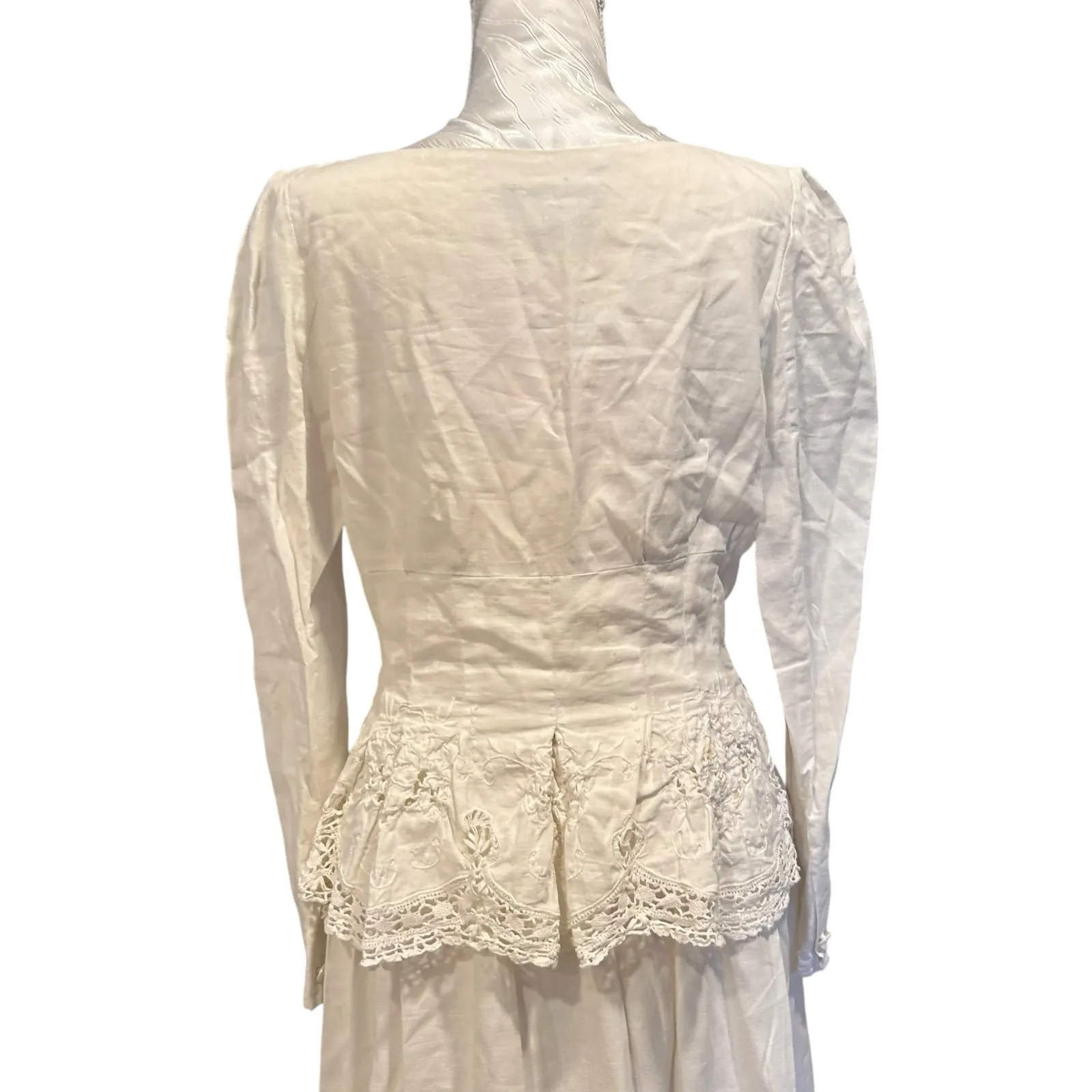 Vintage White Linen Skirt Set Women Sz Small Marie St Claire Lace Soft Girl Chic - Image 10