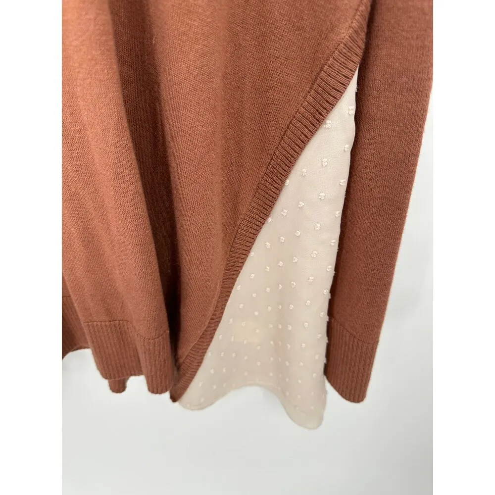 LOGO Sweater Women XL Brown V-Neck Long Sleeve Knit Swiss Dot Cotton Cashmere - Image 3