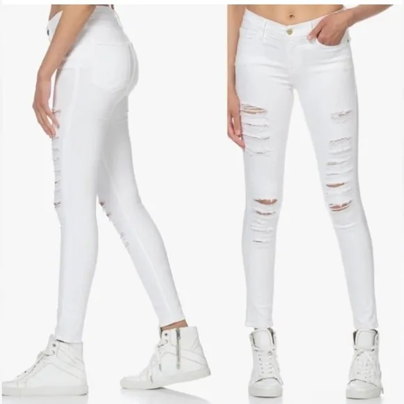 FRAME Le Skinny de Jeanne Ripped Distressed Skinny Jeans White Casual Size 26 - Image 2