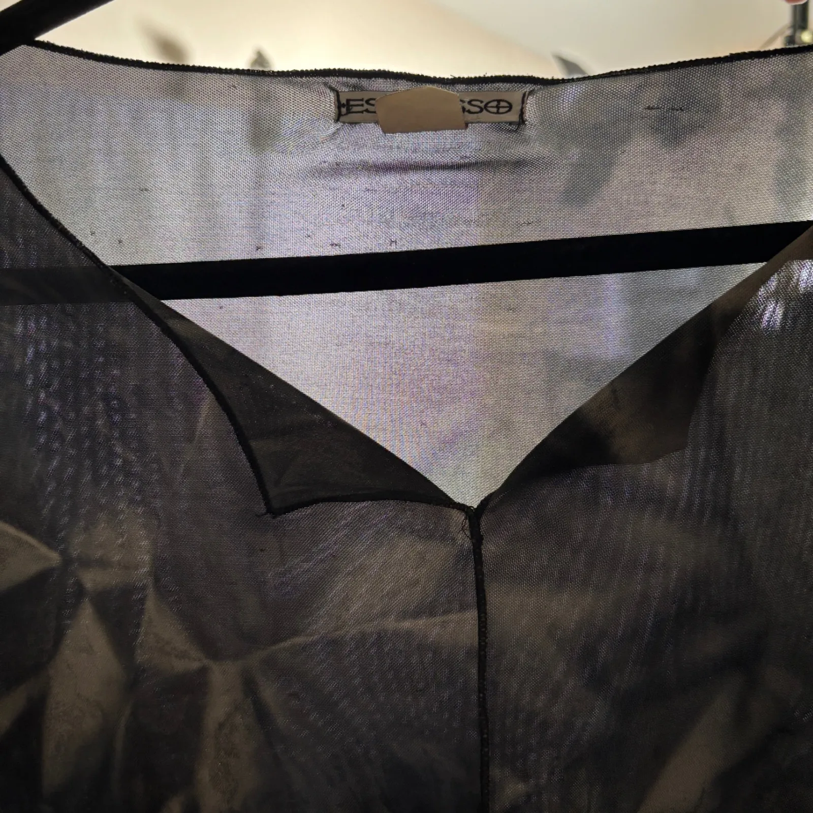 Y2K Espresso Grunge Gray Mesh Top Long Sleeve 2X V Neck Lettuce Hem Tie‎ Dye - Image 4