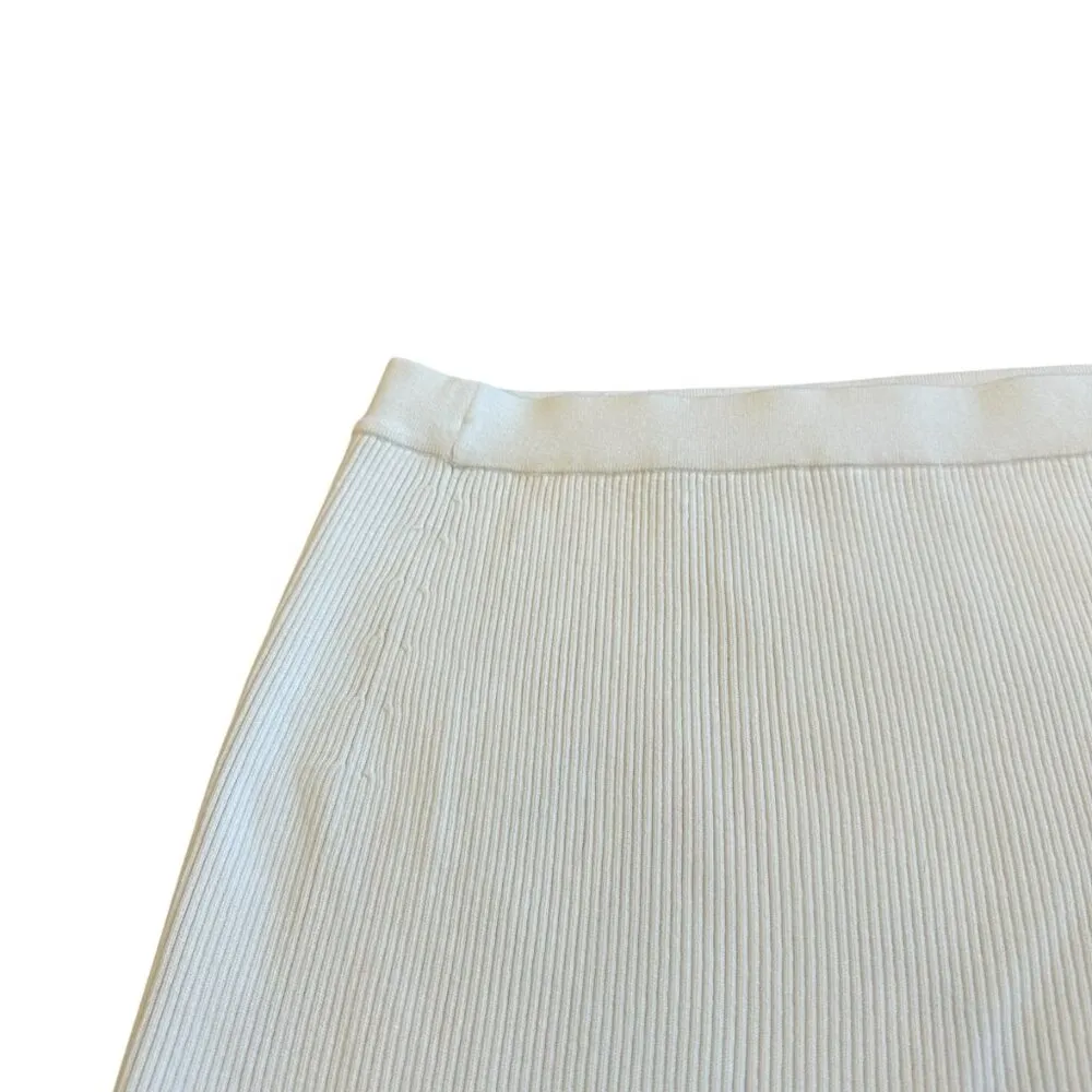 GSTQ White Ribbed Pencil Skirt Stretch Slit Comfort Casual Office Size XL Womens - Image 2
