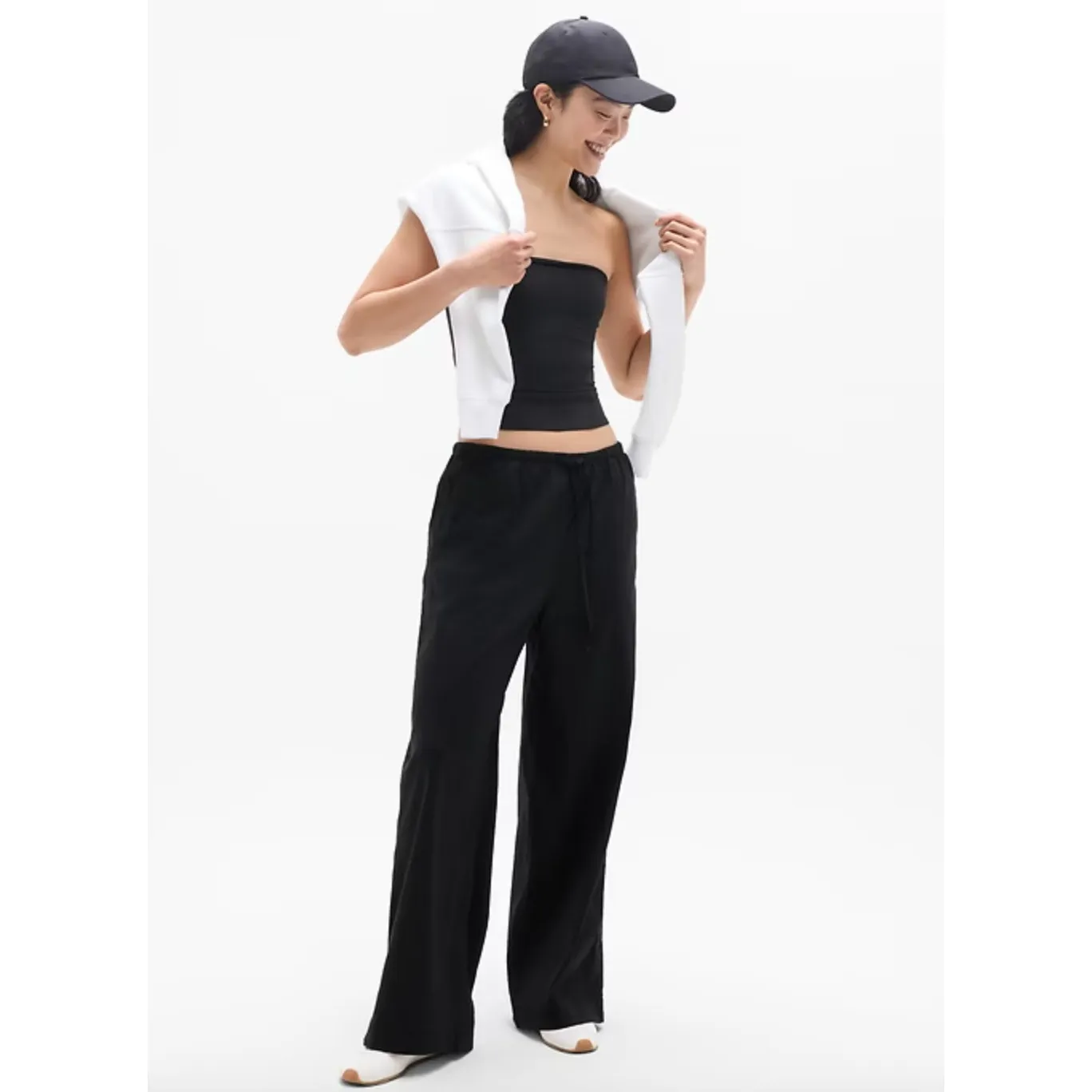 Athleta Tall Paradise Mid Rise Wide Leg Pant Black Linen Blend Relaxed M NWT - Image 2