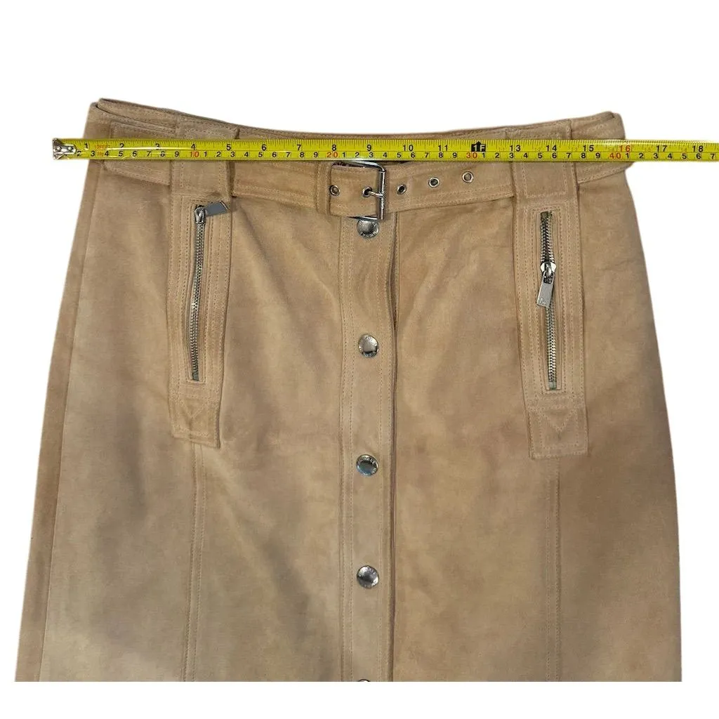 Michael Kors Women's Suede Skirt Size 6 Brown Knee Length with Belt - Image 5