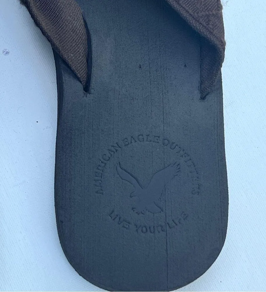 American Eagle Outfitters Women’s Thick Strap Logo Brown Sandals Sz 8 - Image 5