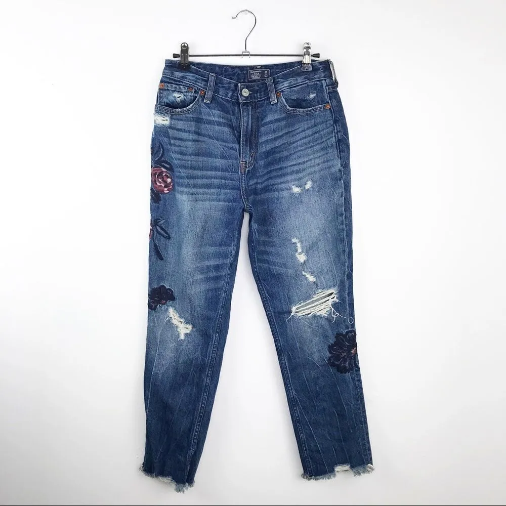 A&F Annie high rise girlfriend‎ embroidered jeans - Image 3