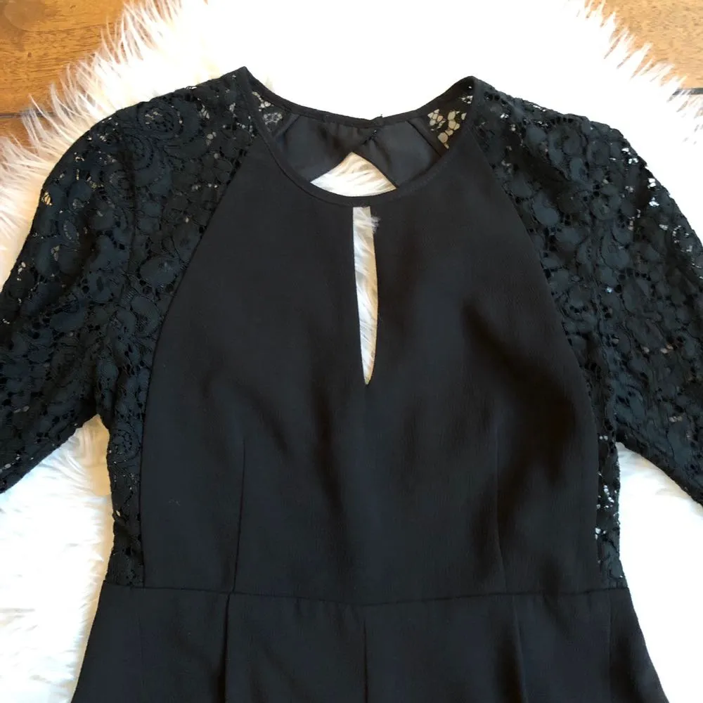 Front CutOut Lace Long Sleeve Romper Black - Image 2