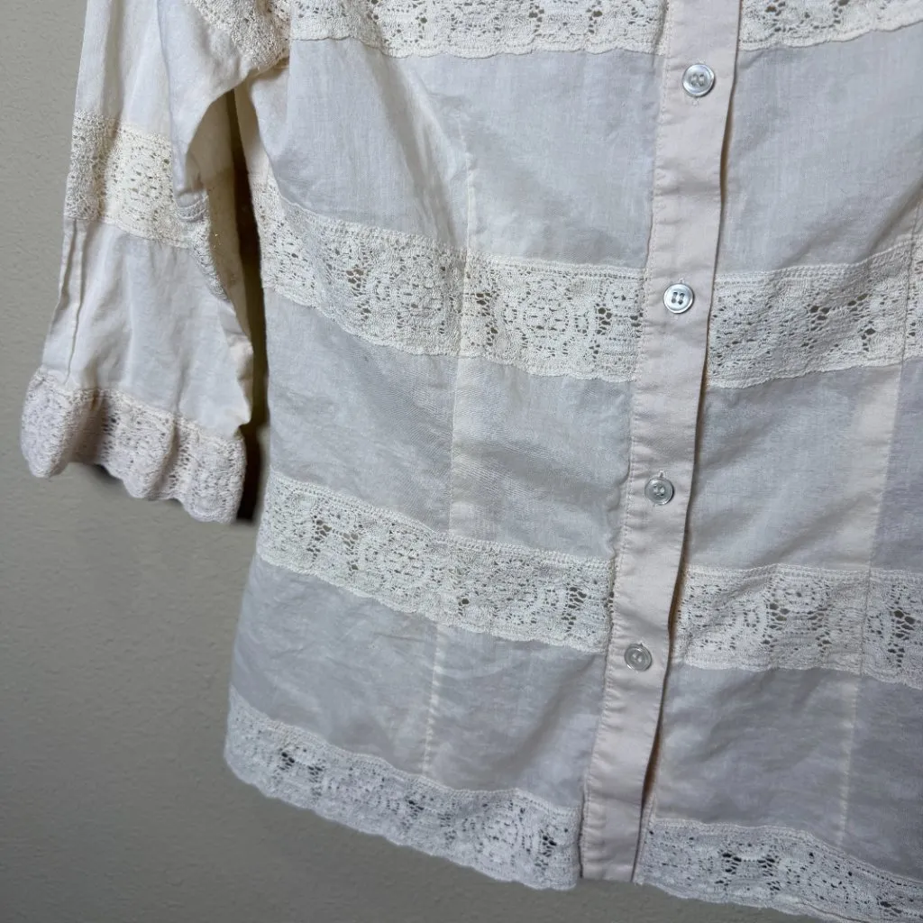 Vintage Laundry by Shelli Segal Lace Blouse Top Shirt Size Small Cream - Image 4
