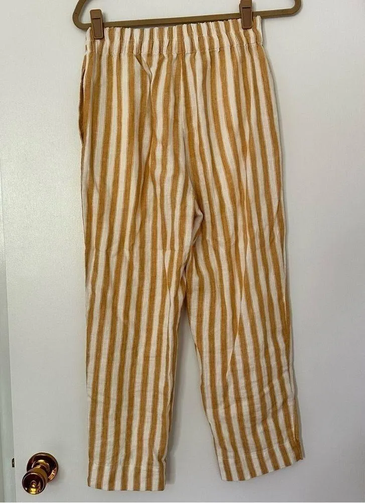 Madewell Women’s Tapered Huston Pull On Stripe Linen Crop Pants Size XS - Image 7