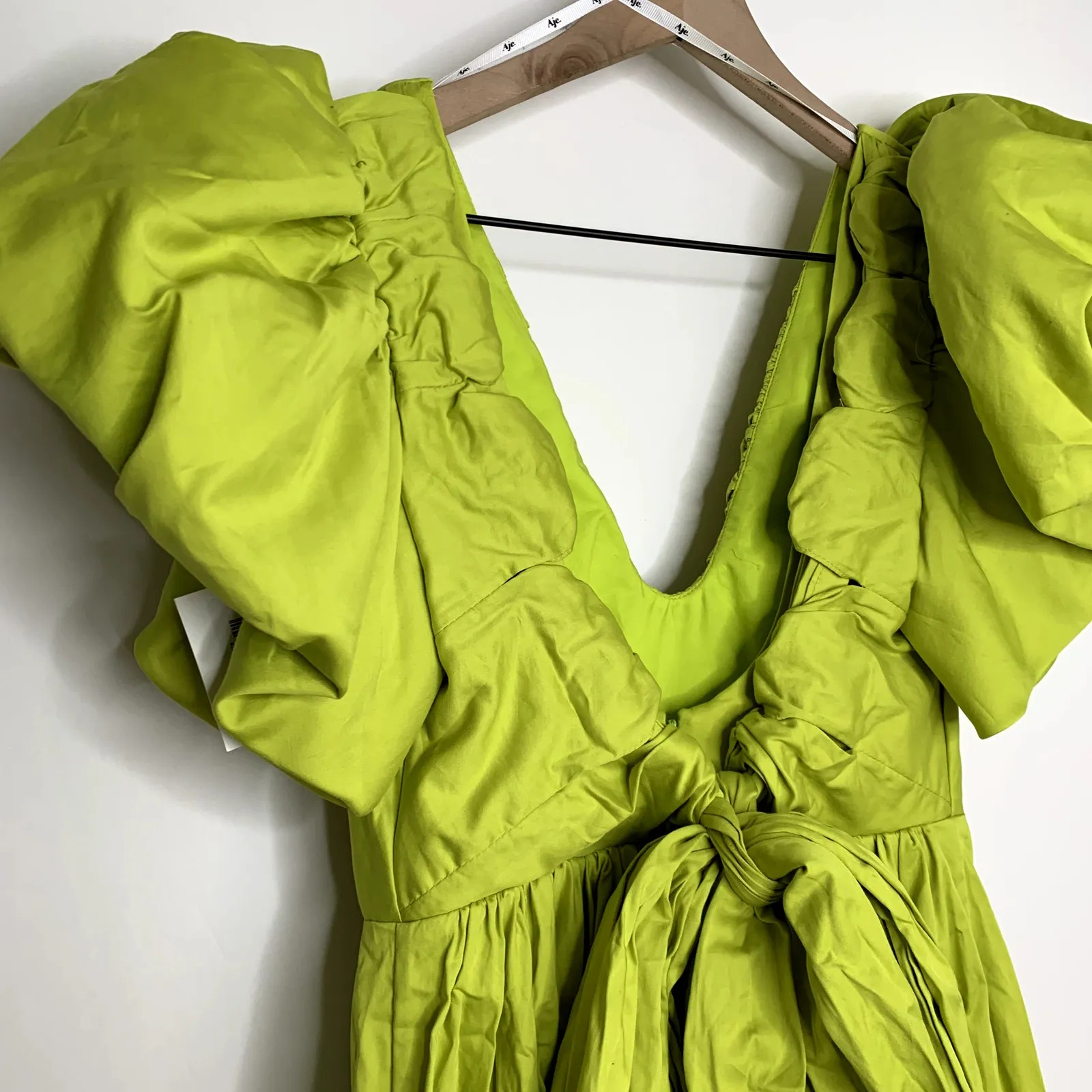 AJE Gretta Bow Back Mini Dress In Chartreuse Green Womens Size 8 New - Image 6