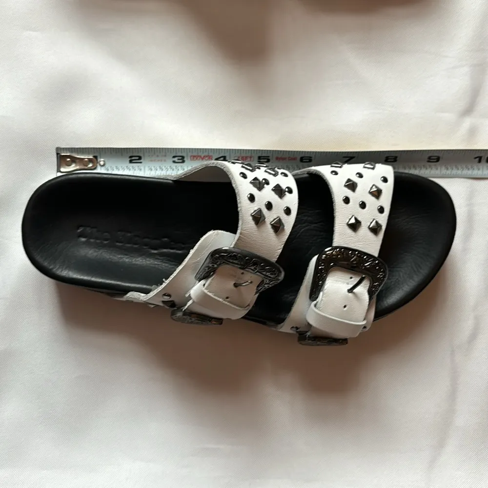 The Kooples Leather Sandals with Studs Slip-on Style White Black Women's 36 NIB - Image 5
