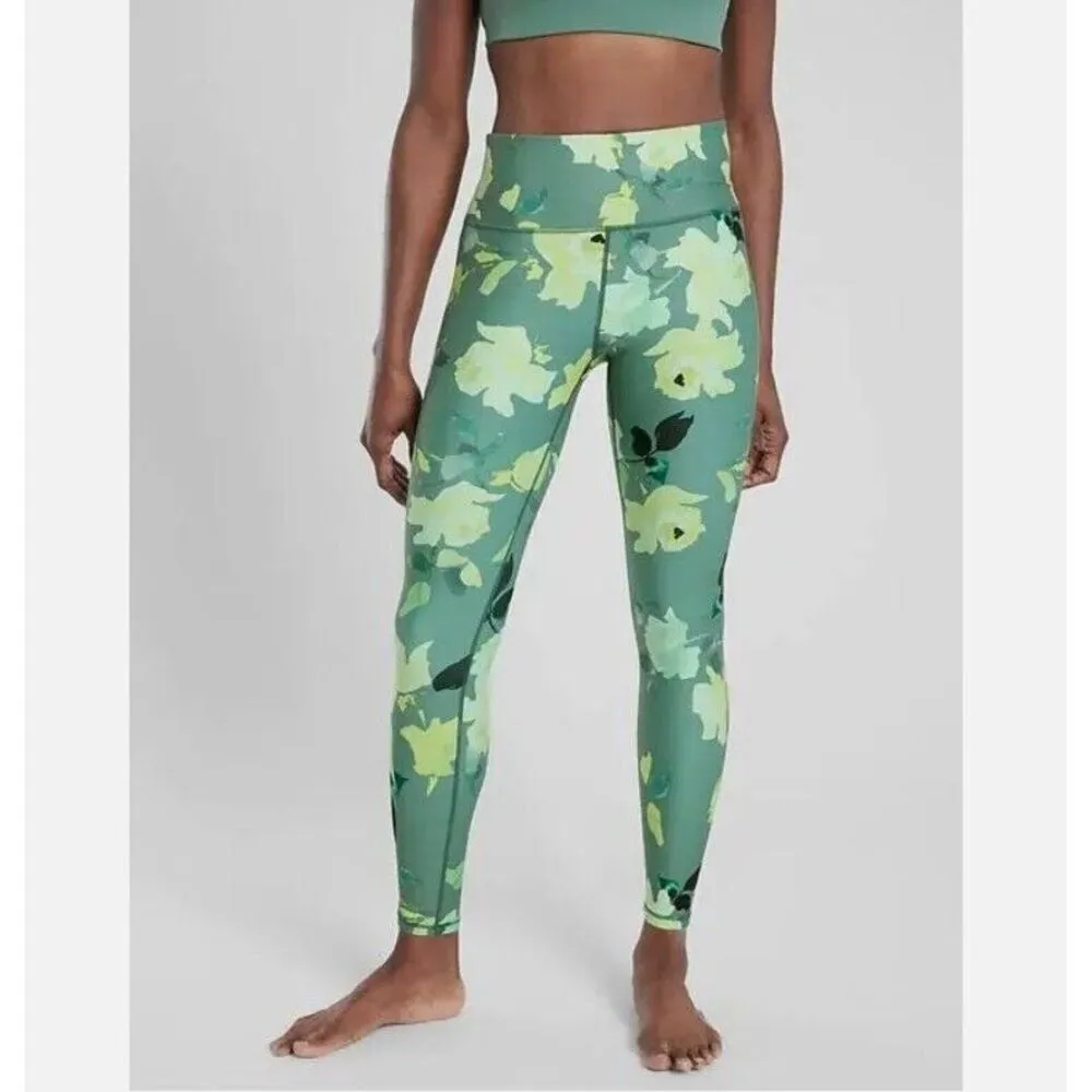 Athleta Elation 7/8 tight M green painted flower Athleisure leggings - Image 2