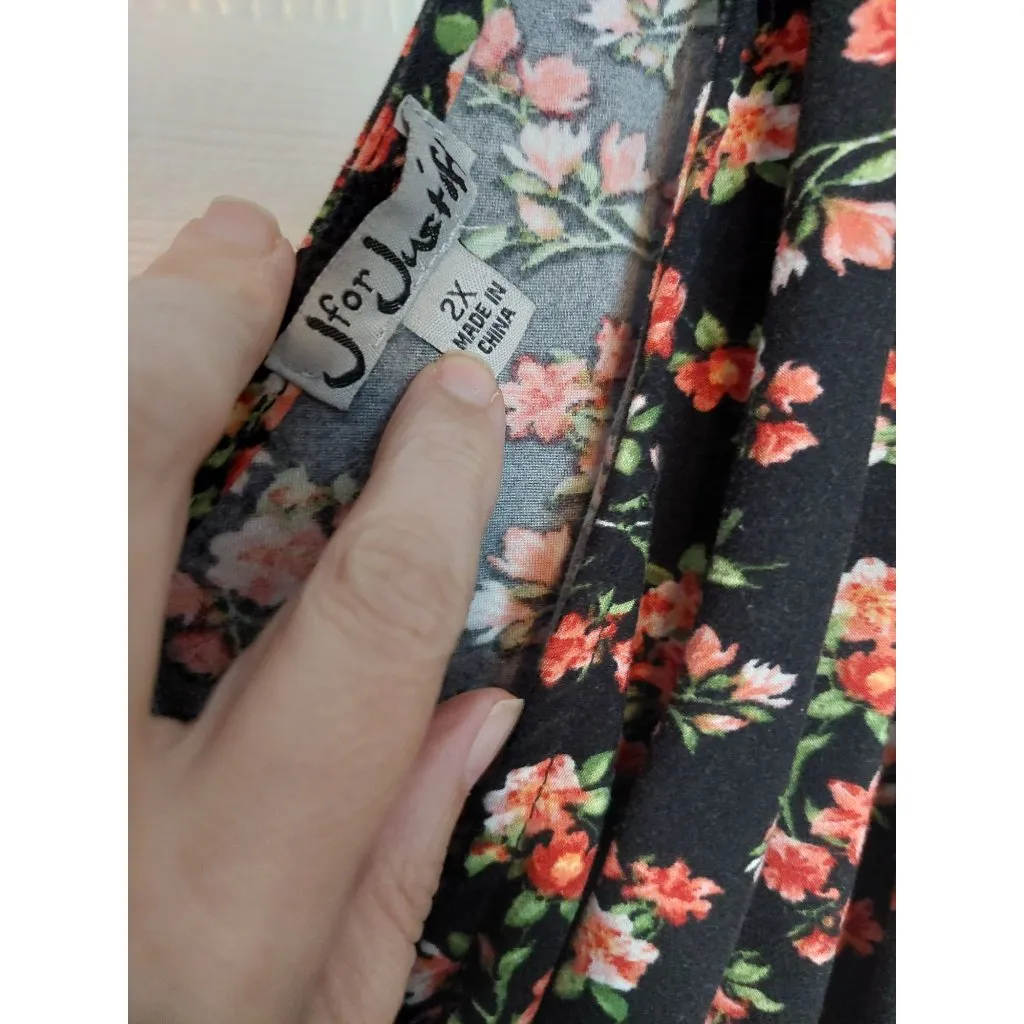 J For Justify Womens Floral Sleeveless Dress 2X Black & Red V-Neck - Image 2