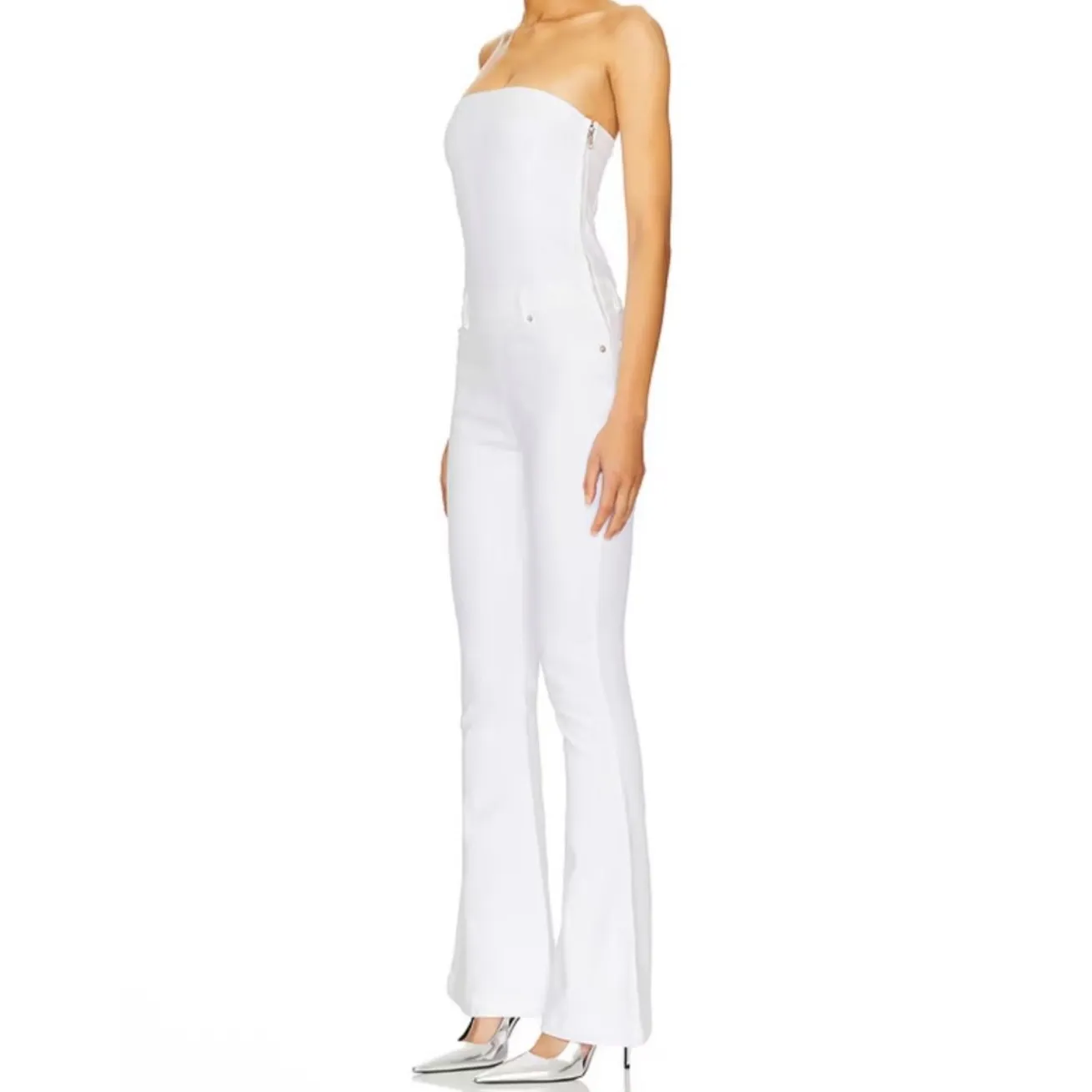 NWT Ser.o.ya Jeanette Stretch Denim‎ Flare Jumpsuit in White Sz Large $378 - Image 3